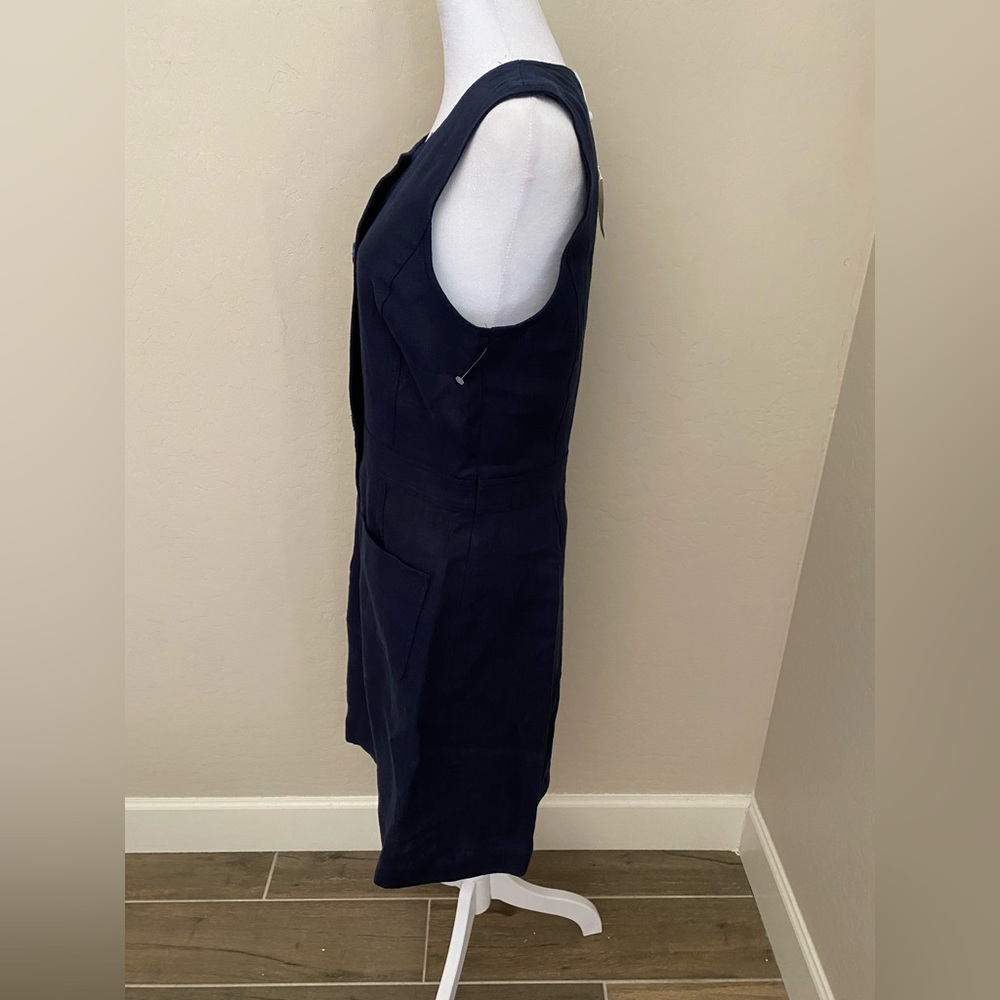 NWT Tory Burch Linen Navy Sleeveless Button Front Shift Dress Size 8 - Picture 8 of 13